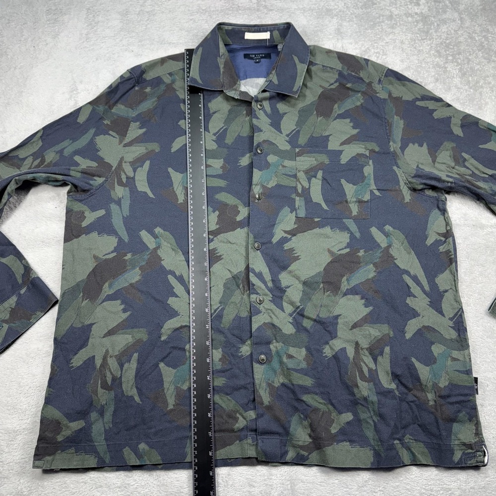 Ted Baker Button Front Shirt Mens 6 Blue Green Abstract Camo MMA-FIELDER LS - Picture 7 of 13